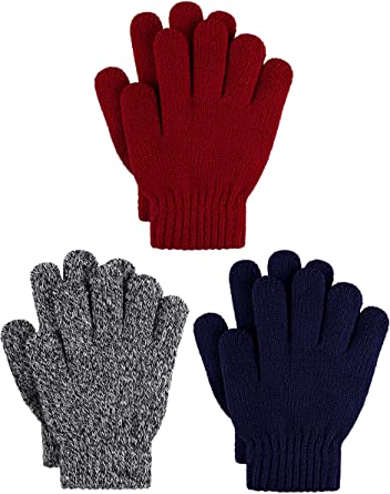 Cooraby 3 Pairs Kid's Winter Gloves Thick Cashmere Warm Knitted Gloves Children Cold Weather Gloves