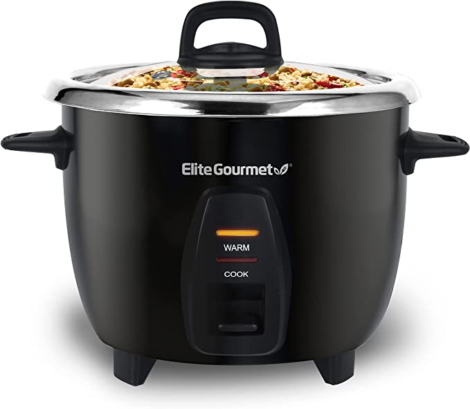 Elite Gourmet ERC2010B# Electric 10 Cup Rice Cooker with 304 Surgical Grade Stainless Steel Inner Pot Makes Soups, Stews, Grains, Cereals, Keep Warm Feature, 10 cups cooked (5 Cups uncooked), Black