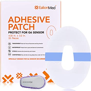 Adhesive Patch for Dexcom G6 Sensor, Medical Grade Adhesive G6 Tape, 25 Pack, Clear Color, Precut Back Paper by EalionMed