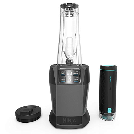 Nutri Ninja Blender with FreshVac Technology, 1100-Watt Auto-iQ Base, 2 Manual Speeds, and (2) Single-Serve FreshVac Cups with Lids (BL580), Dark Gray