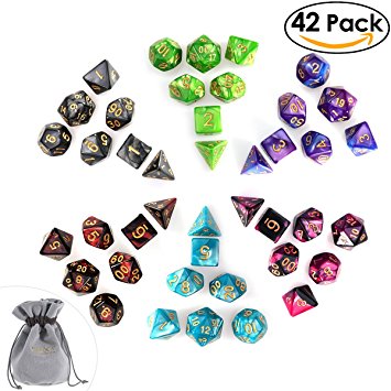 PBPBOX Polyhedral D&D Dice Set 6 x 7-Die for Dungeons and Dragons Table Games