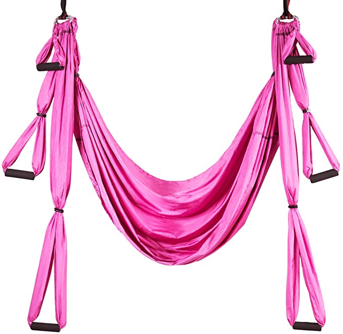 COSTWAY Aerial Yoga Swing Set with Carry Bag, 4 Steel Carabiners, Three Handles, Professional Yoga Flying Strap Sling