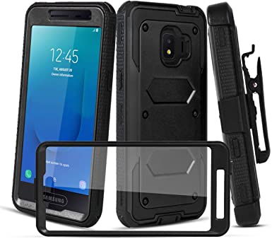 CaseTank for Samsung Galaxy J2 Case,Galaxy J2 Core Case/Galaxy J2 Dash Case/Galaxy j2 Pure,Galaxy J260,Galaxy J2 Shine Case W Built-in Screen Protector Armor Swivel Combo Holster Kickstand, Black