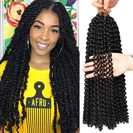 Passion Twist Hair 18 Inch Braiding Water Wave for Passion Twist Crochet Braids Synthetic Pre Looped Bohemian Curly Crochet Hair for Passion Twist (1B)
