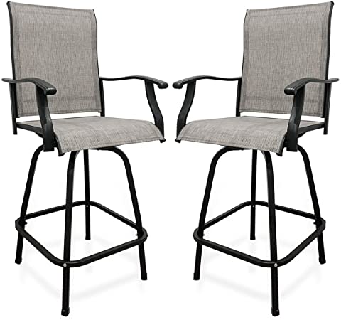 Lovinouse 2 Piece Outdoor Swivel High Bar Stools, Patio Chairs Furniture, All-Weather Breathable Textilene Chairs Set for Bistro Backyard Garden Backyard