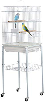 Yaheetech 47-inch Rolling White Bird Cages for Cockatiels Sun Parakeet Green Cheek Conures Mid-Sized Parrot Cage Stand with Detachable Stand