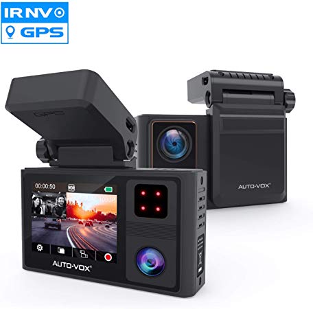 AUTO VOX Aurora Dual Dash Cam 1080P Front and Inside, Infrared Night Vision, Magnetic Bracket Integrated Design with Built-in GPS, 24Hours Parking Mode Dashboard Camera for Cars,Taxi,Uber, Lyft