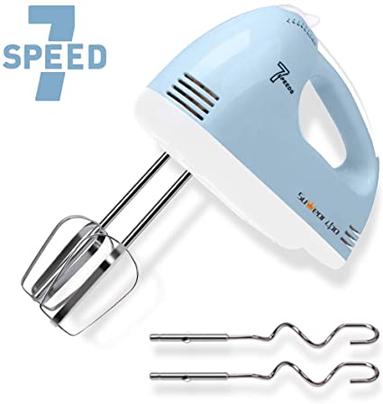 Suweor Upo 7 Speed Hand Mixer Electric, Portable Kitchen Hand Held Mixer,Immersion Blender Whisk for Food Whipping,Egg Whisk,Cake Mixer,Milk Frother,Bread Maker,Beater (Blue)