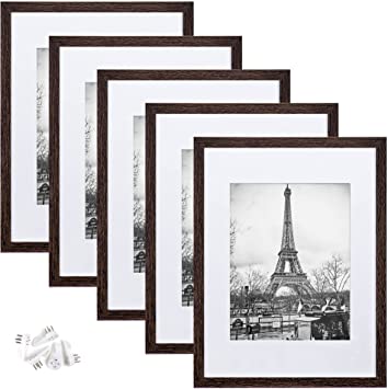 upsimples 12x16 Picture Frame Set of 5,Display Pictures 8.5x11 with Mat or 12x16 Without Mat,Wall Gallery Photo Frames,Dark Brown