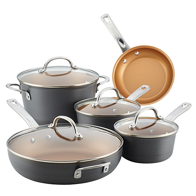 Ayesha Curry Home Collection Hard Anodized Aluminum Cookware Set, 9-Piece