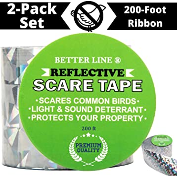 BETTERLINE Bird Repellent 200-Foot Ribbon Tape - Scare Away Pigeons, Crows, Woodpeckers and Other Birds - Tested on Farms and in Cities - 100% Effective Bird Deterrent (2)