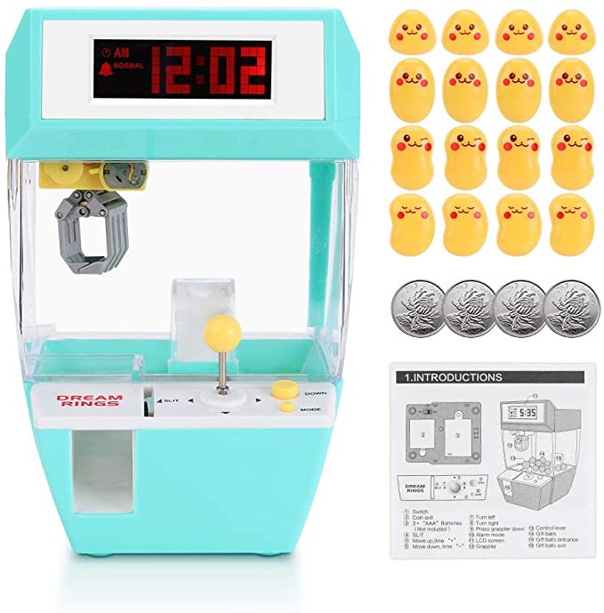 Electronic Crane Grabber Machine Toy Mini Funny Creative 2 in 1 LCD Display Alarm Clock Electronic Claw Toy Kids Children Gifts(Green)