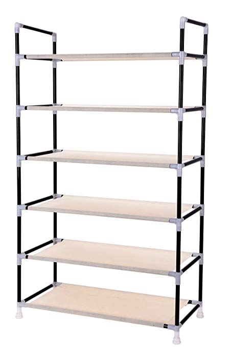 Vinsani® 6 Tier Shoe Rack Standing Shoe Furniture Storage Organizer Stand Adjustable Shelf - Cream