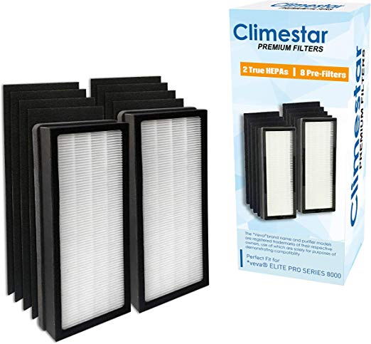 Climestar Compatible Filter Replacement for VEVA 8000 Elite Pro Series Air Purifier – 2 HEPA Filters and 8 Activated Carbon Pre-Filter Pack