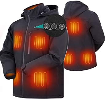 ARRIS Heated Jacket for Men, Electric Warm Heating Coat with 7.4V Rechargable Battery/8 Heating Areas/Phone Charging Black …