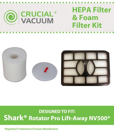 Shark Rotator Pro Lift-Away NV500 HEPA Filter & Foam Filter Kit, Fits Shark Rotator Pro Lift-Away NV500, Compare to Part # XHF500 & XFF500, Designed & Engineered by Crucial Vacuum