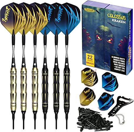 IgnatGames Plastic Tip Darts Set - Soft Tip Darts for Electronic Dart Board with Extra Tips and Flights   Aluminum Shafts with O'rings   Versatile Dart Wrench   Stylish Case