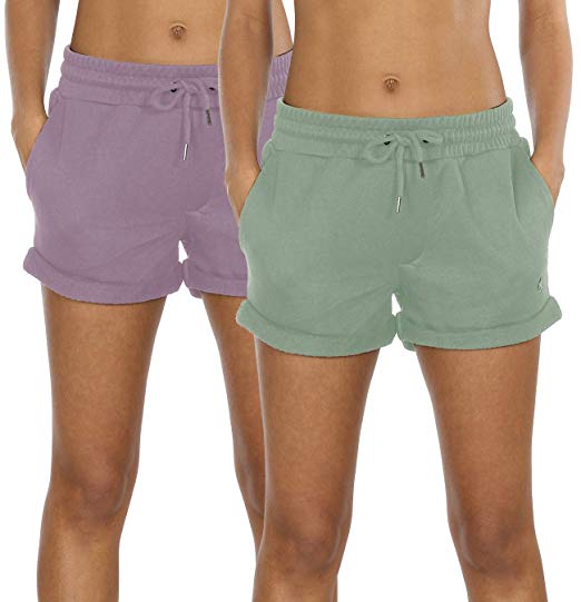 icyzone Workout Lounge Shorts for Women - Athletic Running Jogging Cotton Sweat Shorts(Pack of 2)