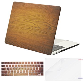 Mosiso MacBook Pro 13 Case 2017 & 2016 Release A1706/A1708, Plastic Pattern Hard Case Shell with Keyboard Cover with Screen Protector for Newest MacBook Pro 13 Inch, Brown Wood Grain