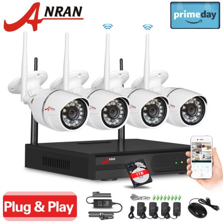 ANRAN 4CH Network NVR Wifi Kit Megapixel 720P HD Wireless Outdoor IP Network Home Surveillance Camera System with 1TB Hard Drive Free APP for iPhone Plug&Play
