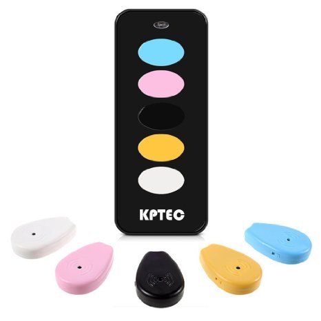 KPTEC Intelligent Key Finder 5 Receivers,Wireless Remote Control Item Locator with Base, Indicator and LED Flashlight for Wallet, Key, Phone or more devices locate (Black)