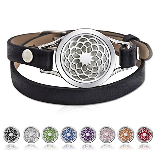 Essential Oil Diffuser Bracelet LoveSea Aromatherapy Locket Bracelets Leather Band with 8 Color Pads