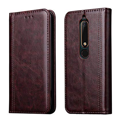 Nokia 6.1 2018 Case,Nokia 6 2018 Case,(Not for Nokia 6 2017"),RUIHUI Leather Wallet Folding Flip Protective Case Cover with Card Slots,Kickstand Feature and Magnetic Closure[Luxury Edition],Coffee