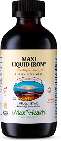 Maxi Health Liquid Iron - Concentrate - Fruit Punch Flavor - Sugar Free - 8 Ounce Bottle - Kosher