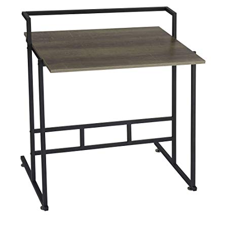 Household Essentials 8070-1 Ashwood Office Desk | Gray-Brown | Black Metal Frame