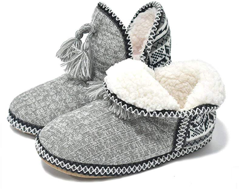 GPOS Women's Cashmere Knit House Slipper Booties Cotton Quilted Warm Indoor Ankle Boots