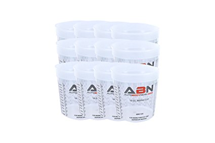 ABN 1500 16 Ounce Paint Mixing Cups - 1 Pint Calibrated Mixing Ratios on Side (12 Pack)