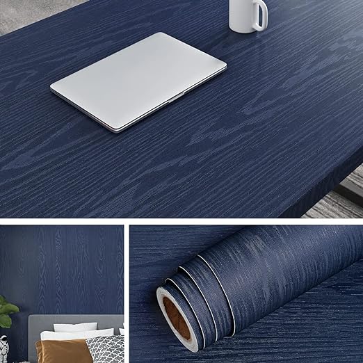 Livelynine 40CM×5M Blue Wood Grain Contact Paper Peel and Stick Kitchen Cabinet Wallpaper Peel and Stick Waterproof Contact Paper for Countertops Dark Wood Desk Covering Loyal Blue Vinyl Wrap