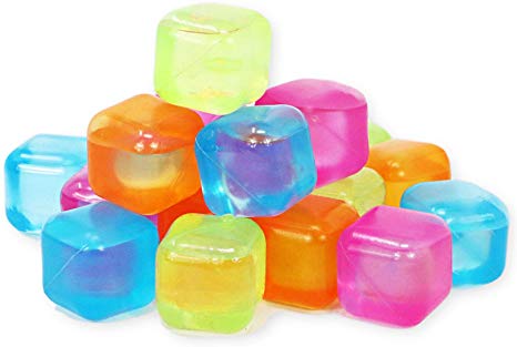 Reusable Ice Cubes - Colored Plastic Square Ice Cubes for Drinks Cocktails Beer Wine Whiskey Party Favors - Non-Diluting Ice Cubes - BPA Free - Purified Water Filled - 18 pieces …