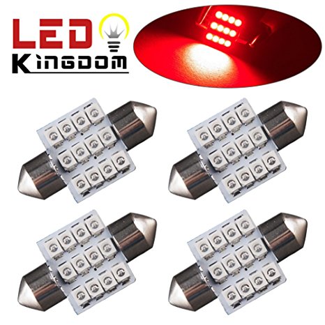 LEDKINGDOMUS 4 X 31mm 1.25" 12SMD Festoon Car Map Dome Pure Red LED light DE3175 3021 3022