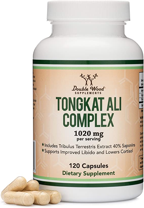 Tongkat Ali Extract 200 to 1 (Longjack) Eurycoma Longifolia, 1000mg per Serving, 120 Capsules - Natural Testosterone Supplement and Libido Booster, with 20mg Tribulus Terrestris by Double Wood