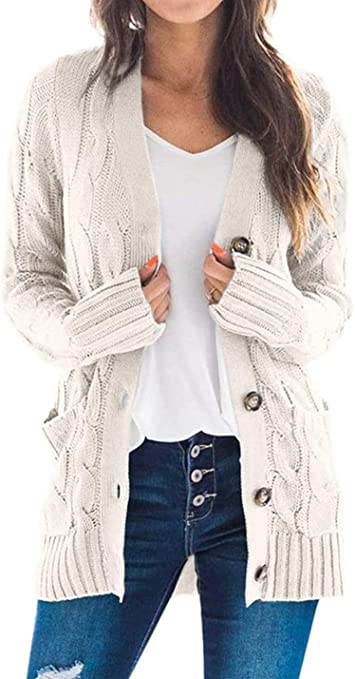 PRETTYGARDEN Women’s Long Sleeve Open Front Knitted Cardigan Sweater Button Down Chunky Outwear Coat with Pockets