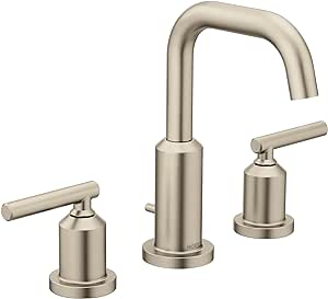 Moen Gibson Brushed Nickel Two-Handle High Arc Widespread Bathroom Sink Faucet for 3-Hole Setups with Valve Included, TV6142BN