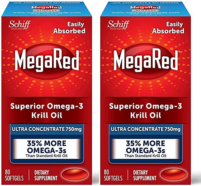 MegaRed Ultra Strength Krill Oil Omega 3 Supplement, 750mg Krill Oil – EPA & DHA & Antioxidant Astaxanthin for Heart Health, 80 Softgels, No Fish Oil Aftertaste (80 Count (Pack of 2))