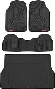 Motor Trend FlexTough Performance All Weather Rubber Car Floor Mats with Cargo Liner – Full Set Front & Rear Floor Mats for Cars Truck SUV, Automotive Floor Mats (Black)