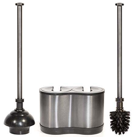 Toilet Tree Mondern Deluxe Freestanding Cleaning Tools (Stainless Steel, Brush and Plunger Combo Set 4.5” x 9.75” x 18.5")