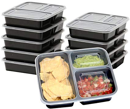 10 Pack - SimpleHouseware 3 Compartment Food Grade Meal Prep Storage Container Boxes (36 Ounces)