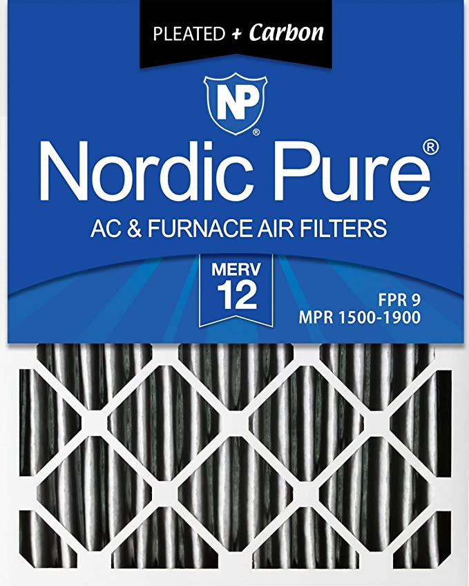 Nordic Pure 14x20x1 MERV 12 Pleated Plus Carbon AC Furnace Air Filters, 6 Pack, 14x20x1PM12C, 6 Piece