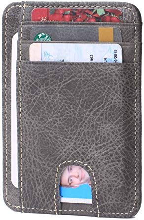 Slim Minimalist Credit Card Holder Front Pocket RFID Blocking Leather Wallets for Men & Women