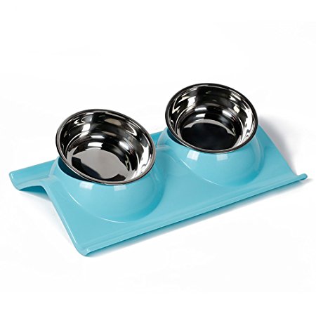 Dog Bowls , Double Dog Cat Bowl Pet Feeding Station, Stainless Steel Water and Food Bowls.Premium Quality Feeder Solution for Small Dogs and Cats.
