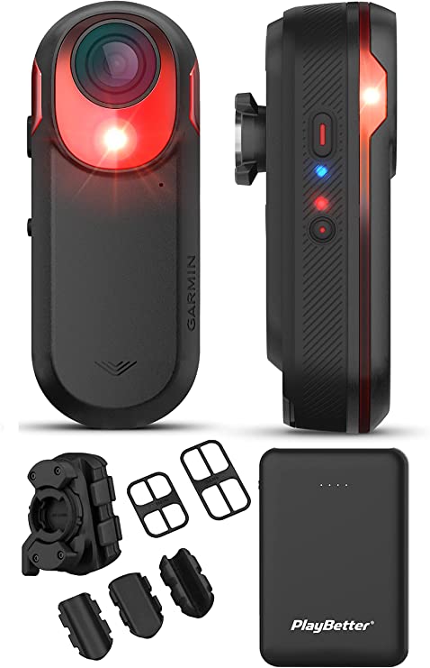 Garmin Varia RCT715 Bike Radar with Camera & Tail Light - Ride-Recording, Incident Capture, & Audible Alerts - Power Bundle with PlayBetter Portable Charger & Mounting Kit - Visible Up to 1 Mile