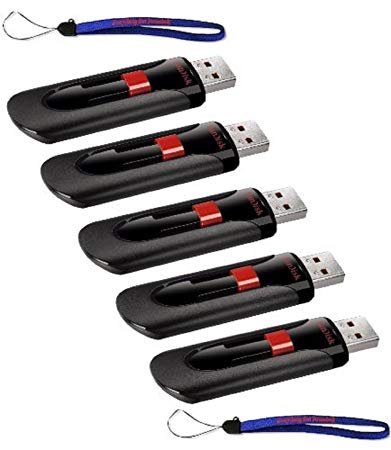 SanDisk Cruzer Glide 32GB (5 Pack) USB 2.0 Flash Drive Jump Drive Pen Drive SDCZ60-032G - w/ (2) Everything But Stromboli (tm) Lanyard