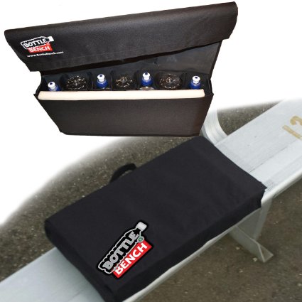 Bleacher Seat Softest Lightest Extra Wide Exclusive AIR Cushion Comfort that keeps your seat WARM or COOL - uses empty water bottles and foam Drink carrier AND Seat Cushion