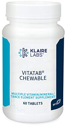 Klaire Labs VitaTab Chewable - Multivitamin / Multimineral with 24 Vital Nutrients for Kids & Adults, Natural Cherry-Orange Flavor, No Artificial Colors, Flavors, or Preservatives (60 Tablets)