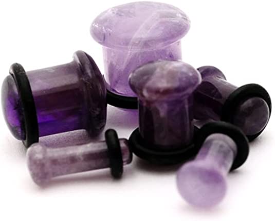 Mystic Metals Body Jewelry Single Flare Amethyst Stone Plugs - 2g - 6mm - Sold As a Pair