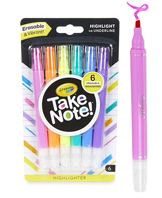 Crayola Take Note! Erasable Highlighters, School Supplies, 6 Count